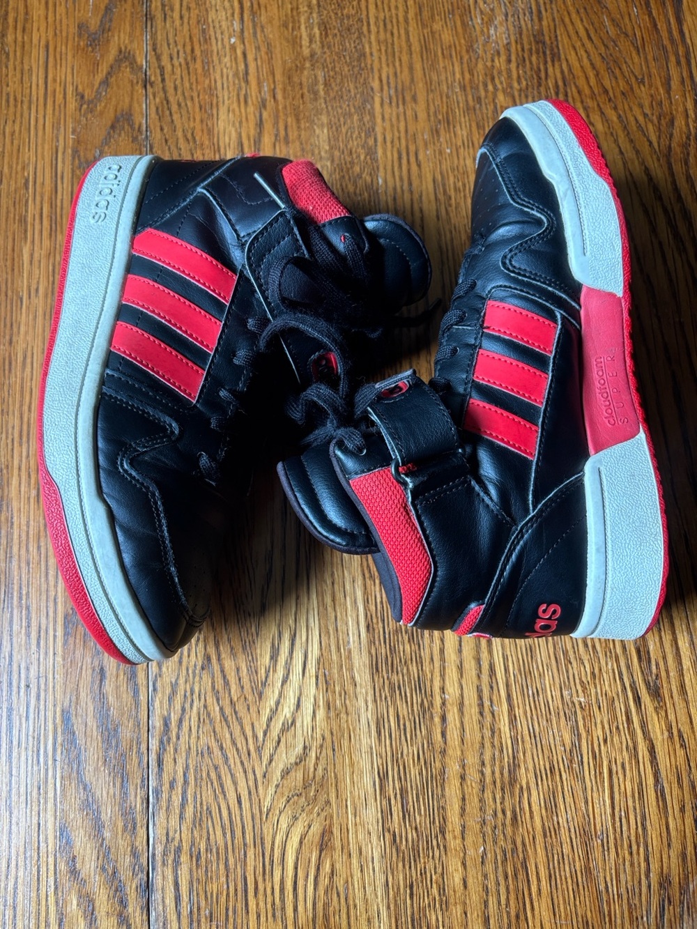 Adidas Kids Black and Red High-Top Sneakers with Velcro Strap- Size 5.5